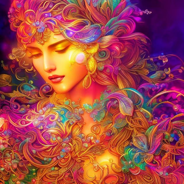 Luminous Goddess in Digital Painting Style