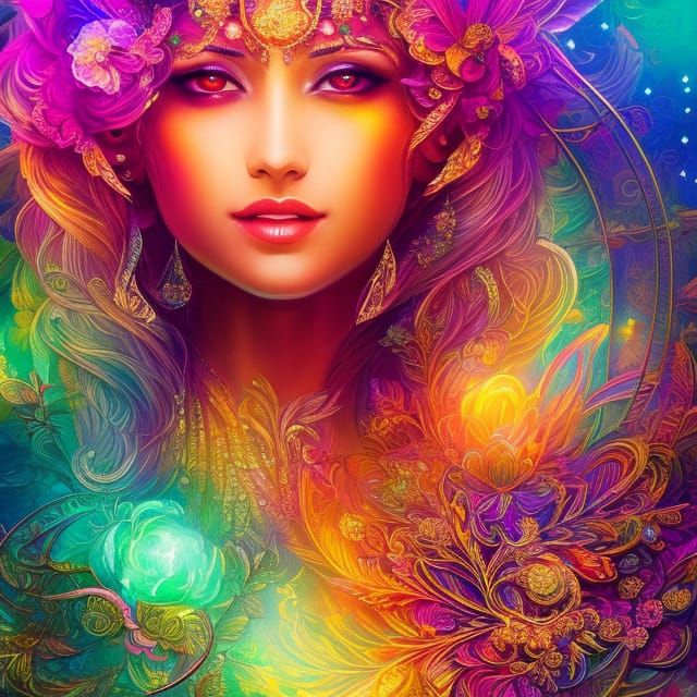 Luminous Goddess Portrait in Digital Painting Style