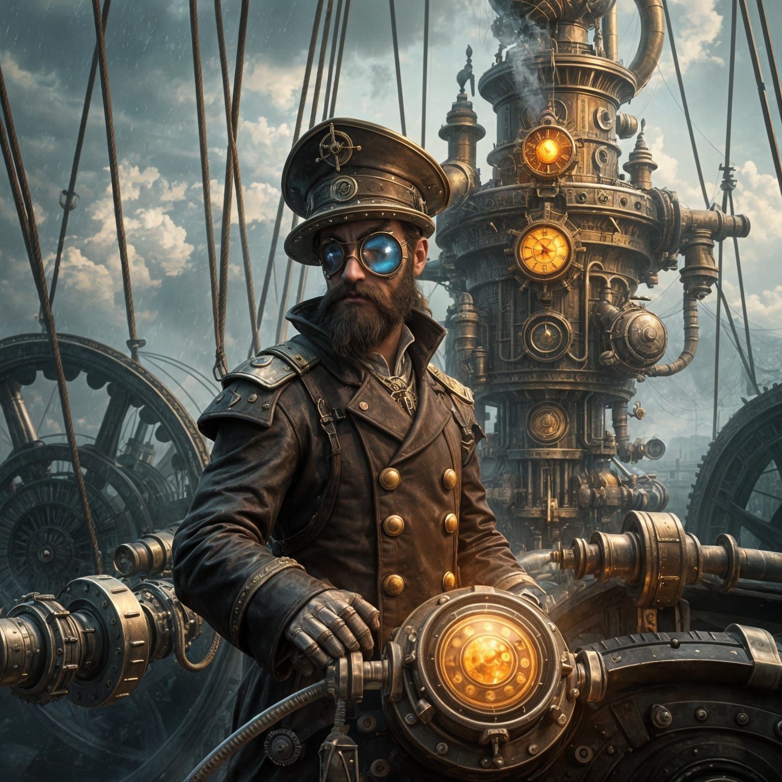 Steampunk Airship Captain in Dark Fantasy Style
