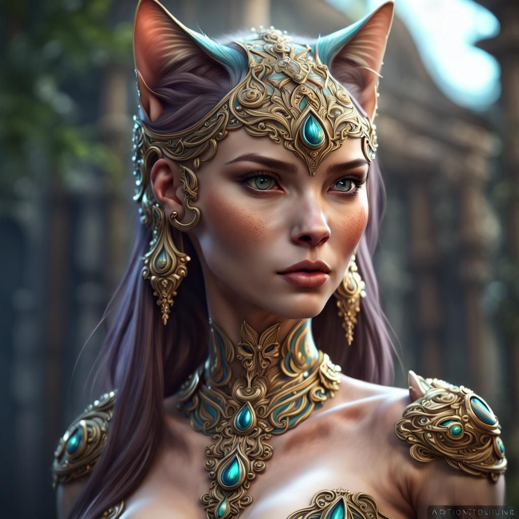 Goddess: Cat-Human Hybrid in Detailed Fantasy Art