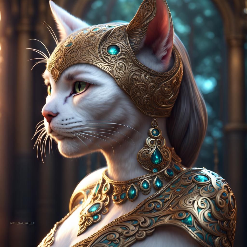 Goddess Cat-Human Hybrid in Detailed Fantasy Art