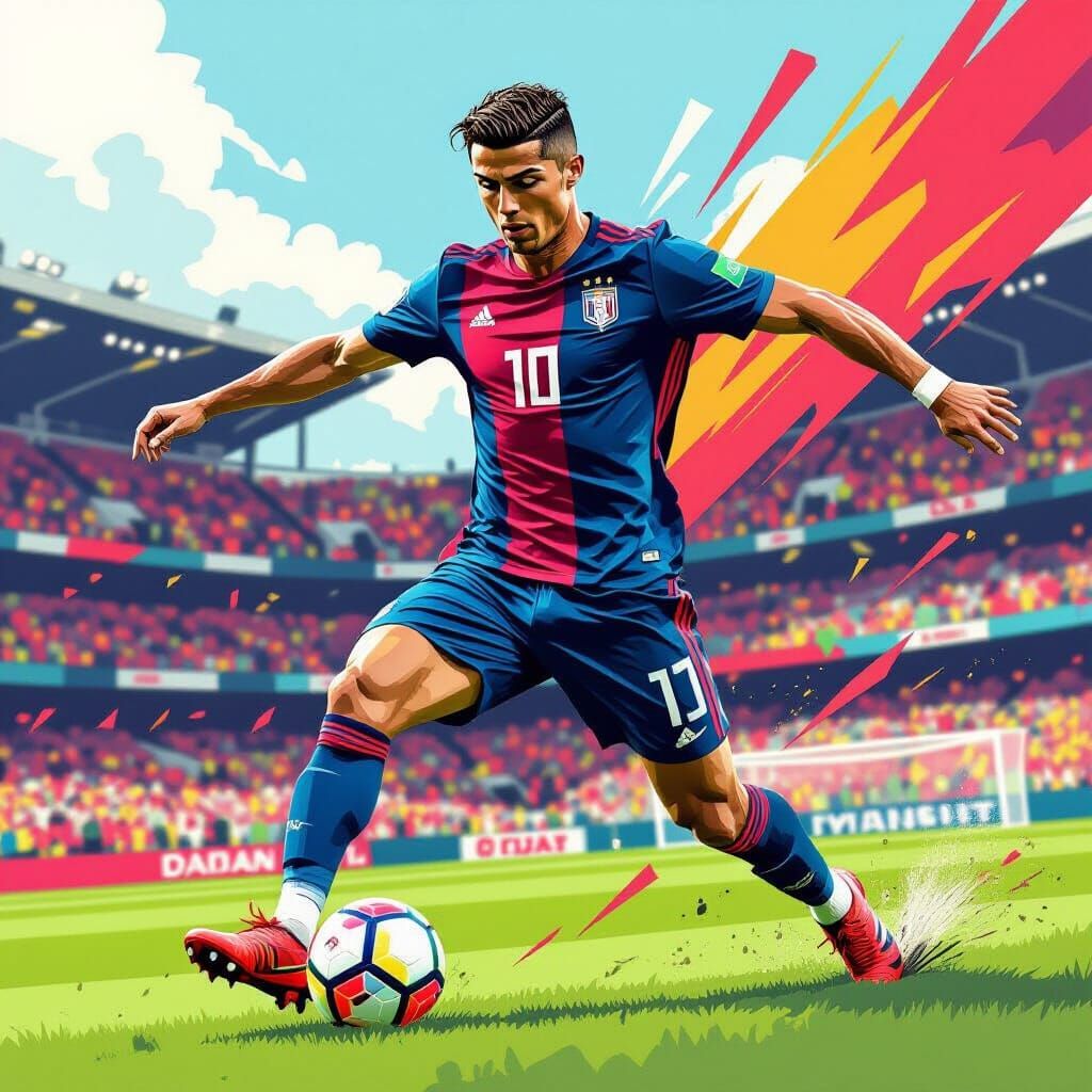 Cristiano Ronaldo Kicking Soccer Ball: Digital Art