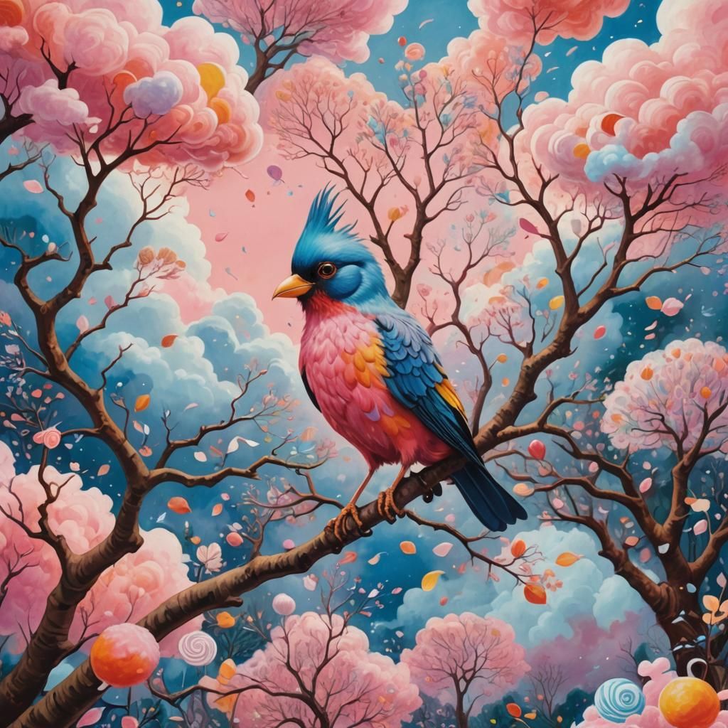 Philippine Bird in a Surreal Gouache Candyland