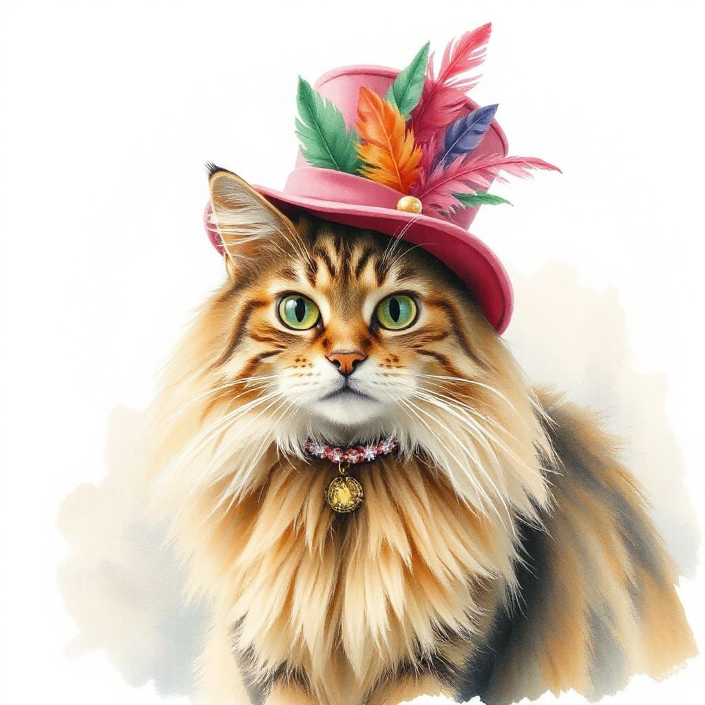 Cat in Pink Top Hat: Whimsical Portrait