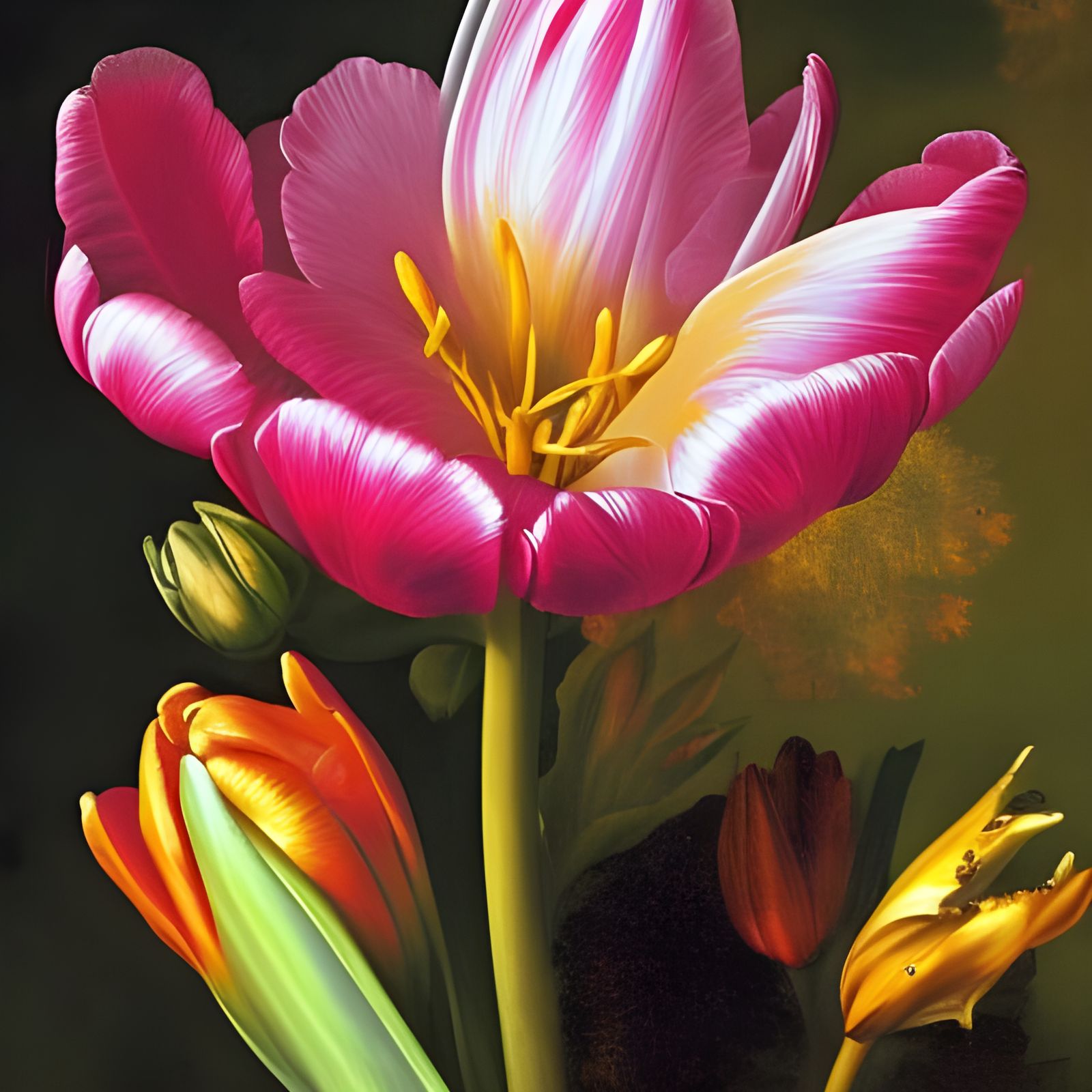 Tulip Flowers in Oil Painting Style