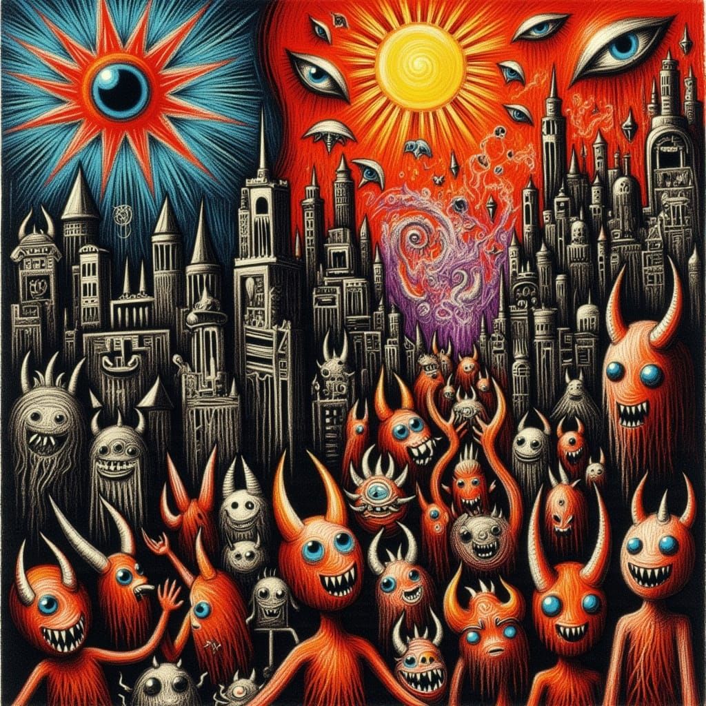 Twisted Cityscape in Art Brut Style