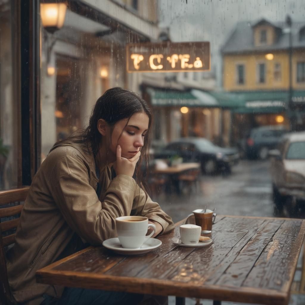 Rainy Morning Coffee: Hyper-Realistic Digital Art