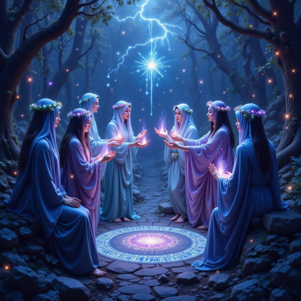 Witches Coven Performing Magic in Mystical Digital Painting
