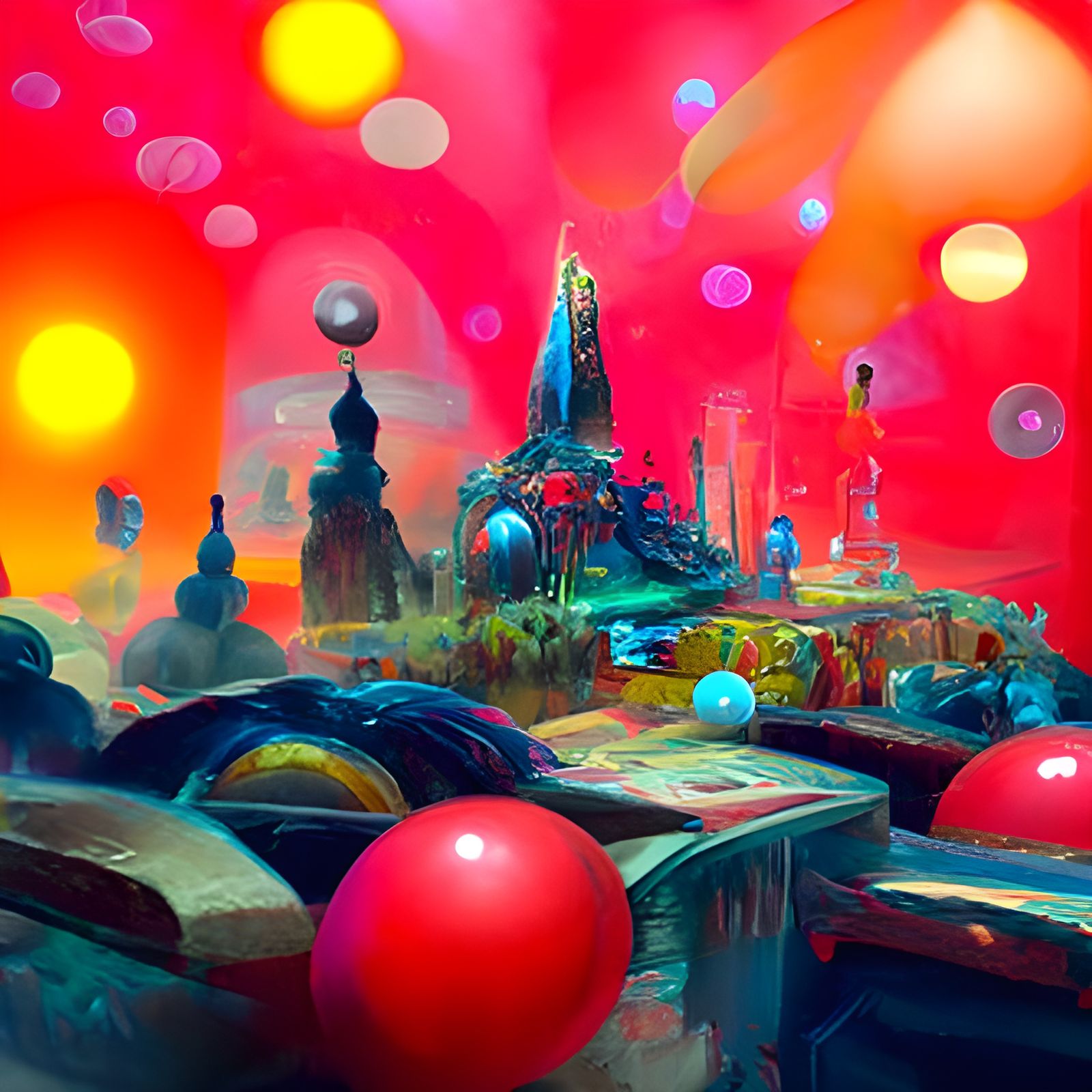 Psychedelic Bowling Alley in Solarpunk Style