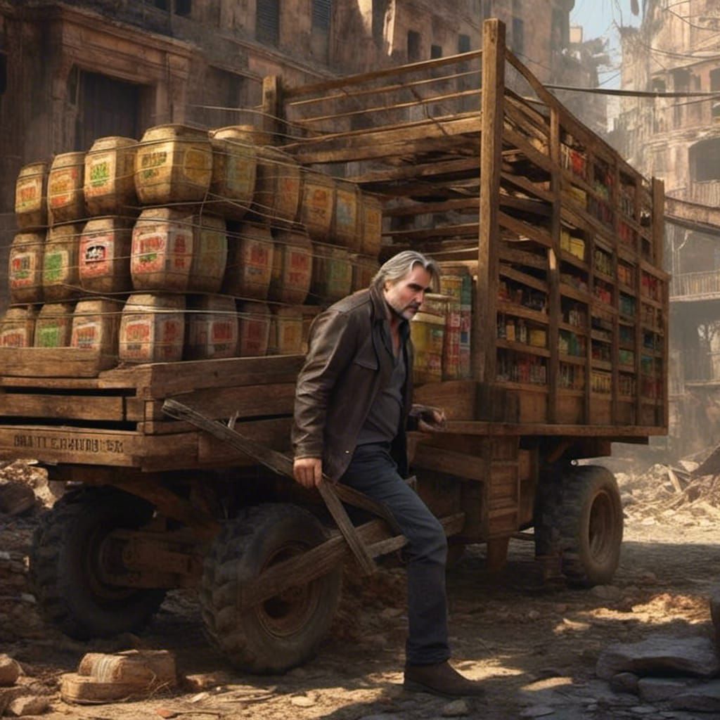 Man by Truck with Beer Barrels: Detailed Matte Painting