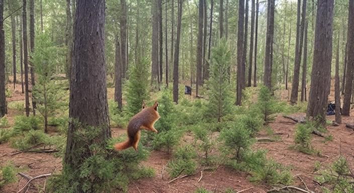 Squirrels Playfully Jumping in Pine Forest