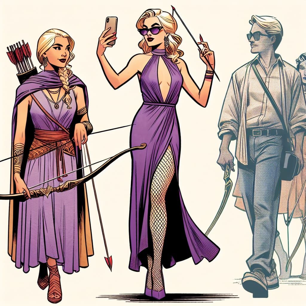 Blonde Archer Captures Selfie in Pre-1912 Comic Style