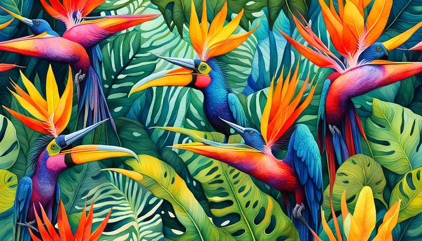 Birds of Paradise in Watercolor Pop Art