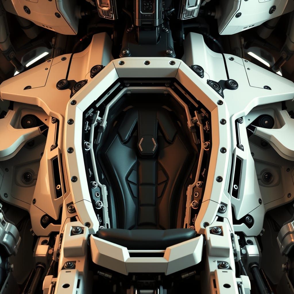 Giant Futuristic Machine's Cockpit in Dramatic High-Contrast...