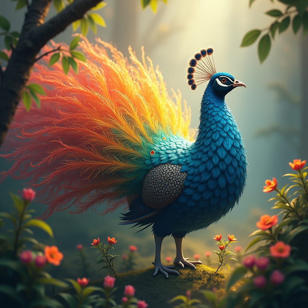 Rainbow Peacock in Mystical Environment