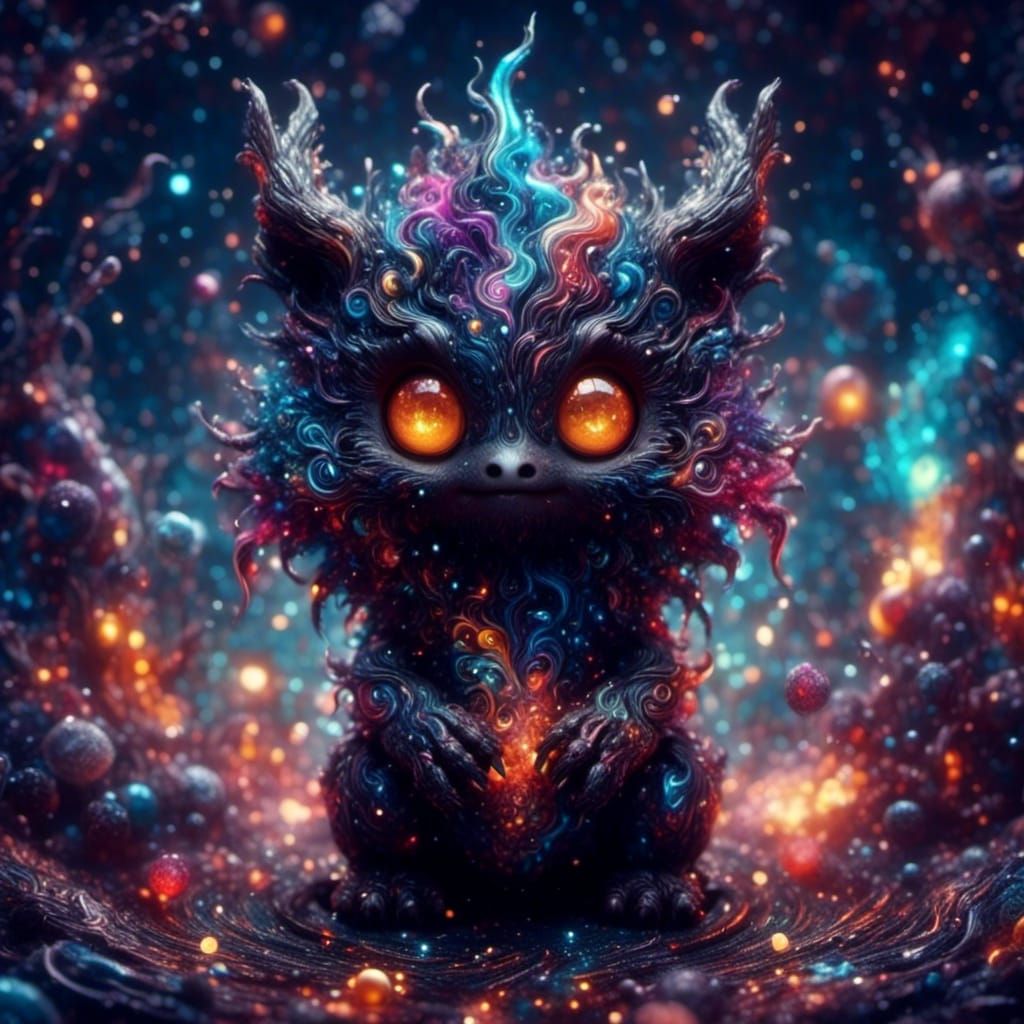 Furry Chibi Demon in Maximalist Style