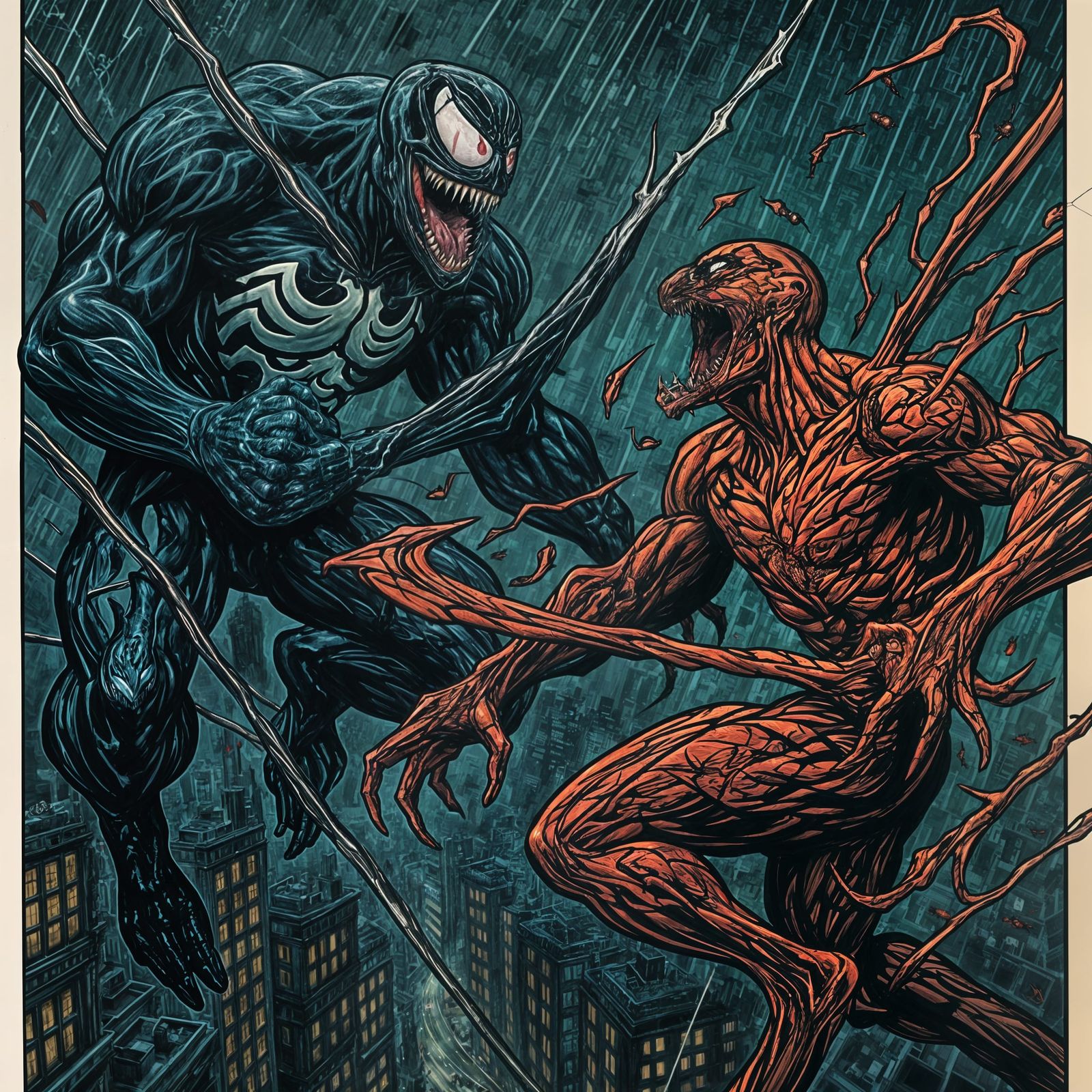 Venom and Carnage Epic Battle in Comic Book Art