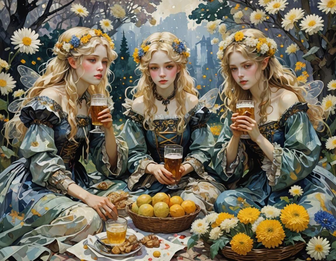 Fairies' Picnic: A Hyper-Elegant Masterpiece in Paint Splatt...