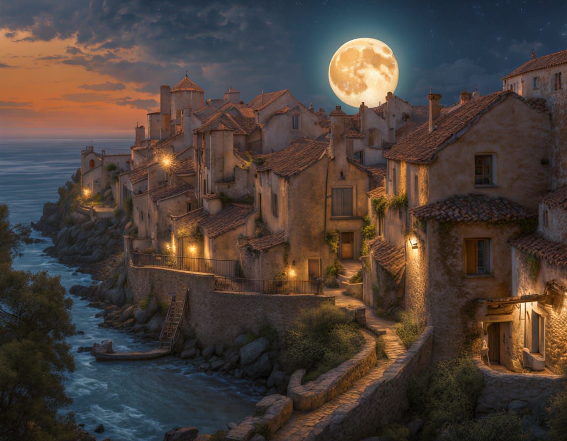 Full Moon Over Modern Village