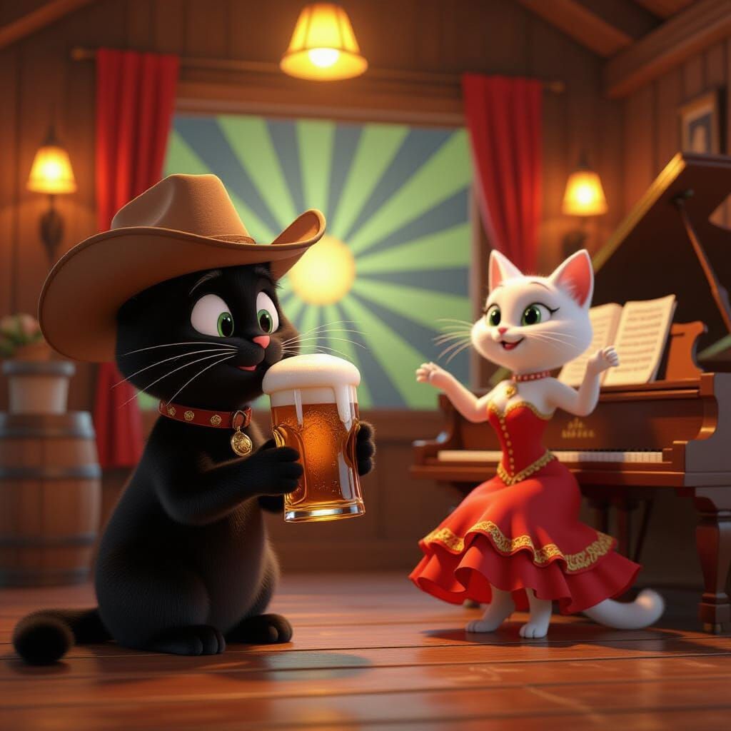 Cats in Western Saloon Pixar Style