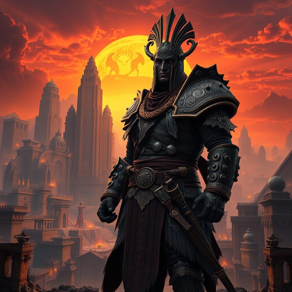 Gorean Warrior in Epic Fantasy Cityscape