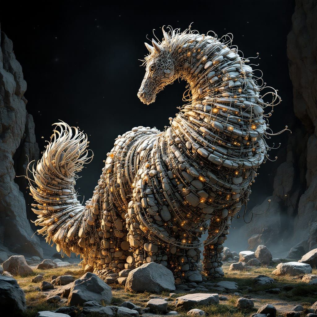 Stellar Circuit Horse Sculpture in Sci-Fi Style