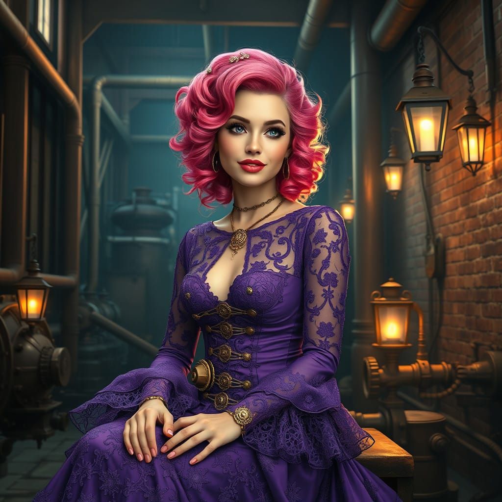 Surreal Steampunk Siren in Industrial Oasis