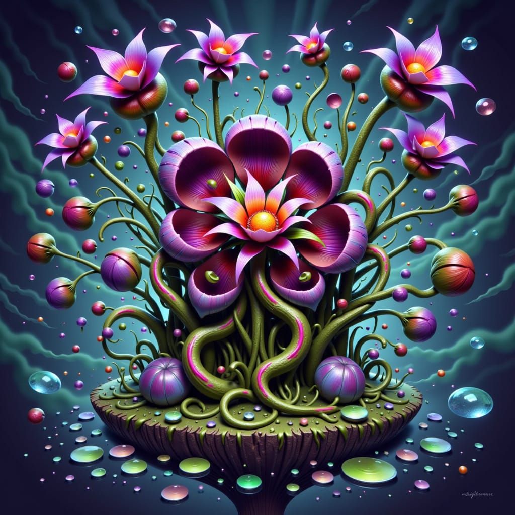 Iridescent Alien Plant in Extraterrestrial Forest