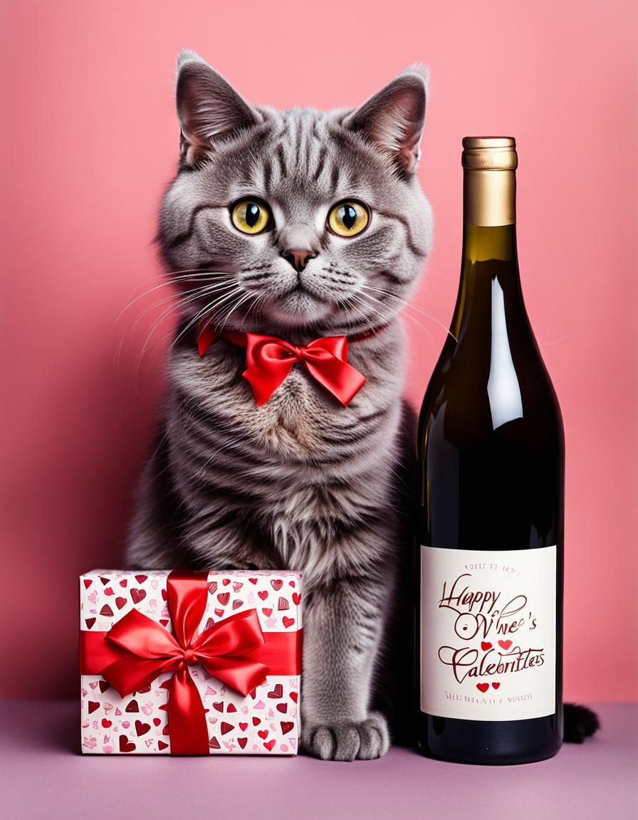 Cute Cat Celebrates Valentine's Day