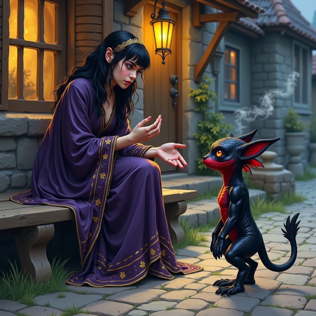 Warlock and Demon Conversation in Fantasy Art Style