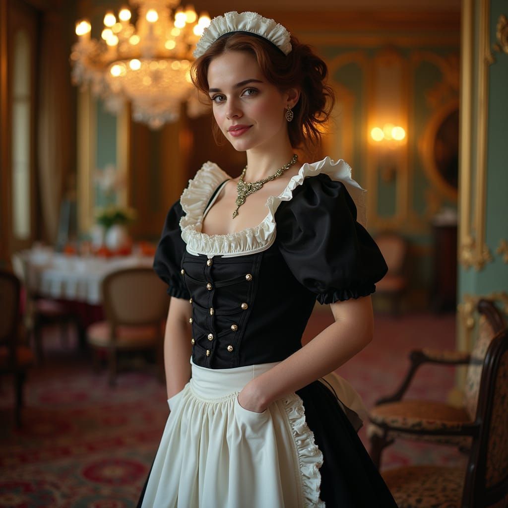 Elegant French Maid in Art Nouveau Style