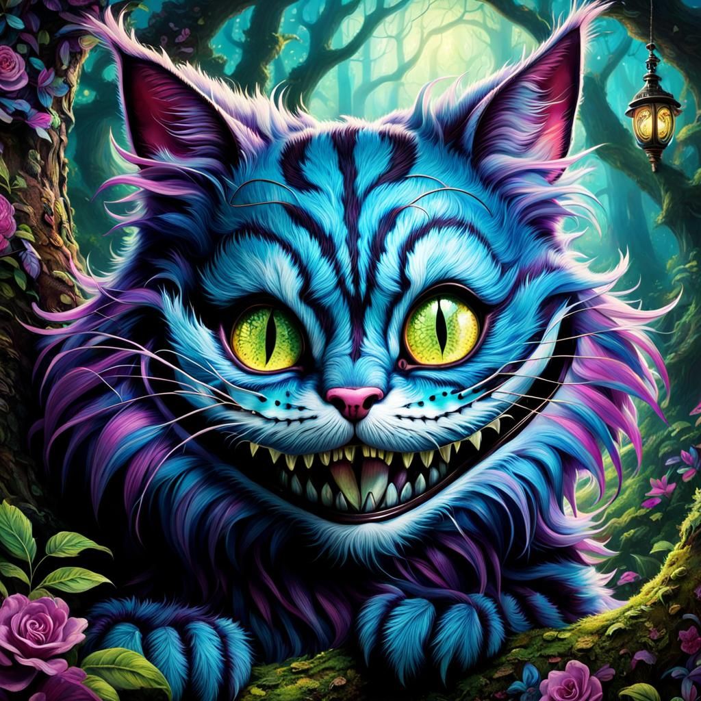 Steampunk Cheshire Cat Grin in Enchanted Forest