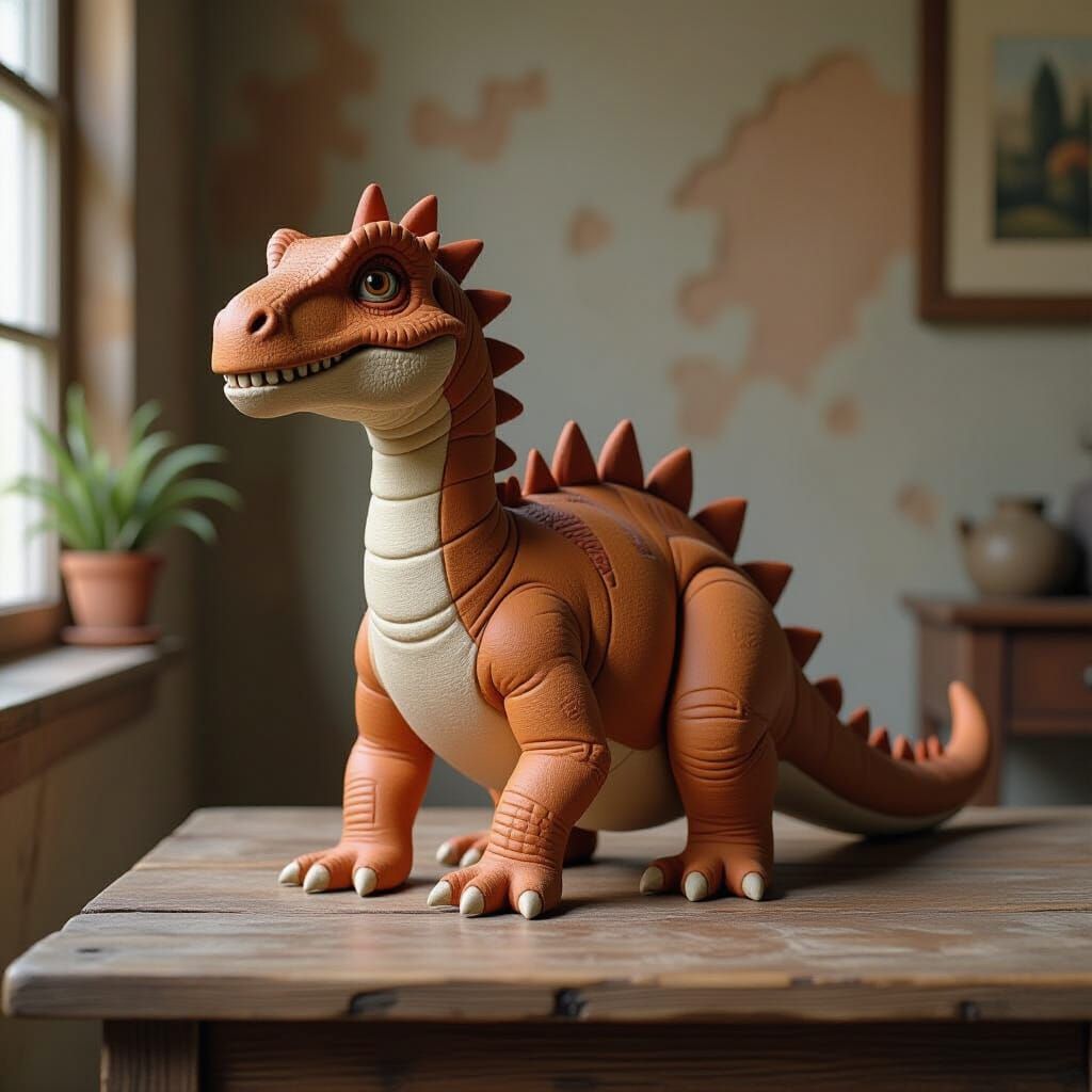 Terracotta Dinosaur Sculpture as Matte Painting