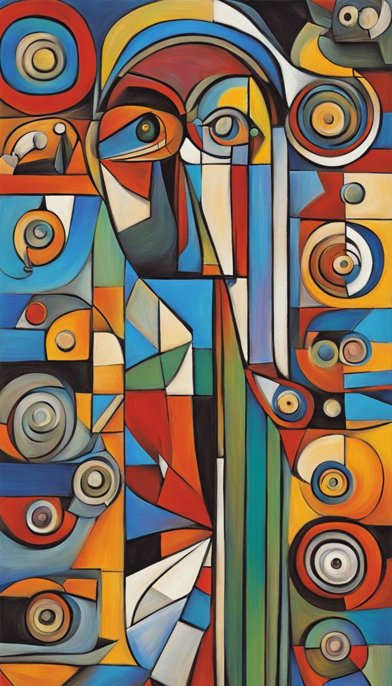 Abstract Time and Wheels in Picasso Style