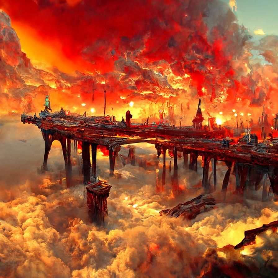 Pier in Flames: A Hyperrealistic Hellscape