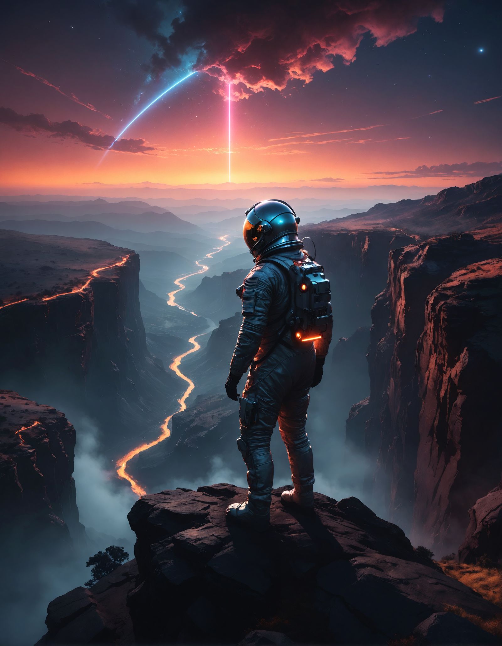 Astronaut Overlooks Surreal Landscape in Digital Art