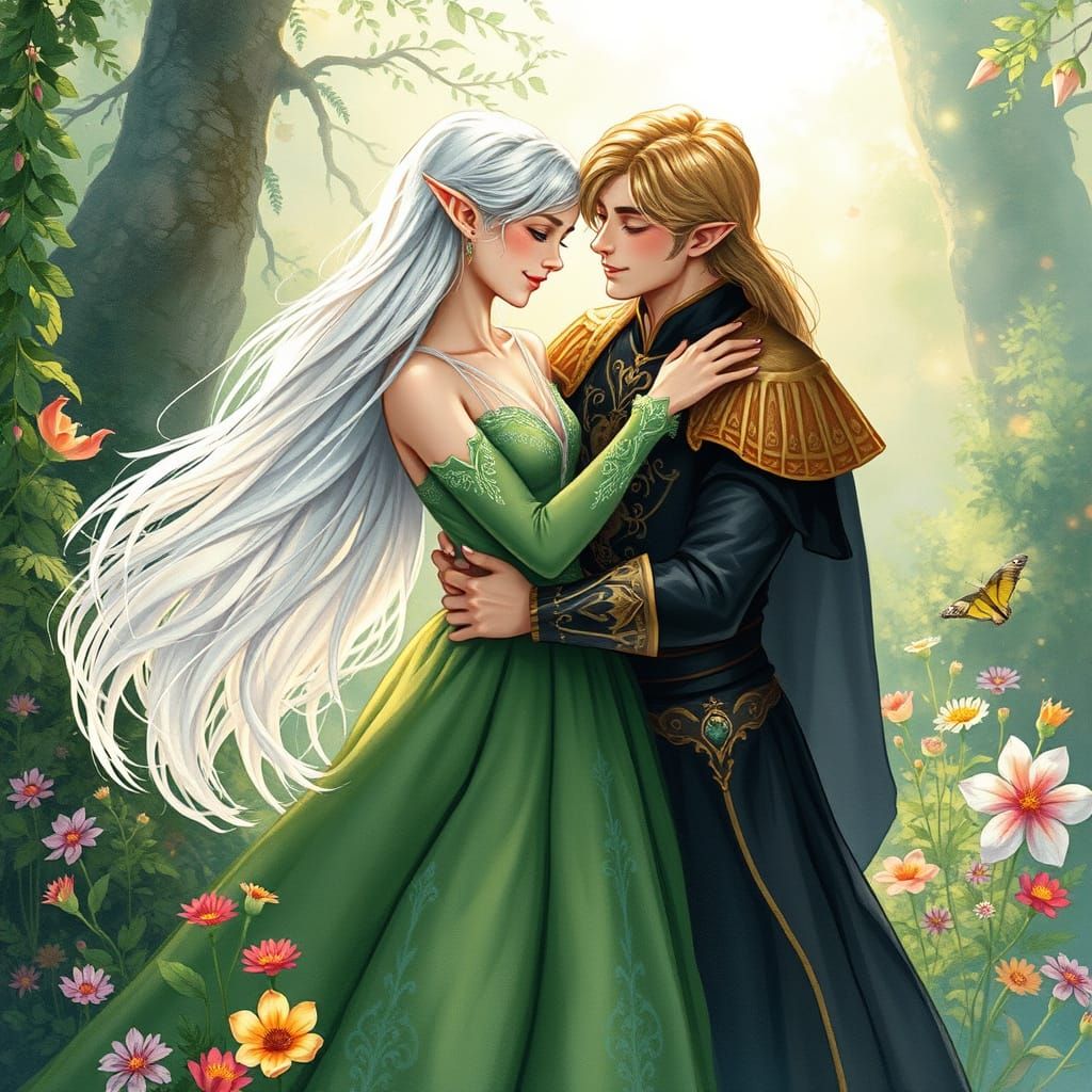 Ethereal Elf Maiden in Whimsical Fantasy Landscape