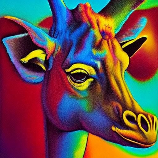 Surreal Giraffe Portrait in Abstract Expressionist Style