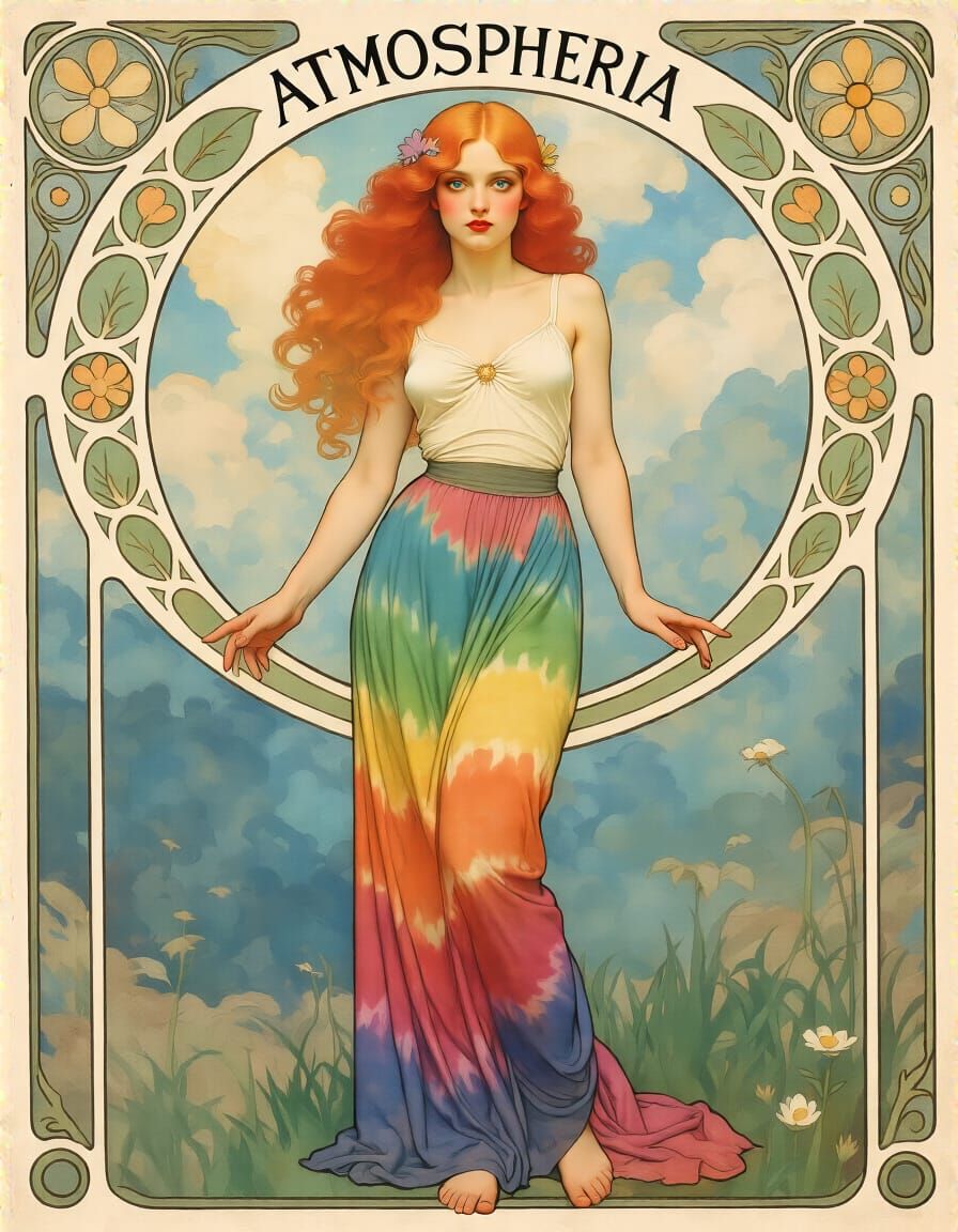 1950s Pin Up Woman in Tie-Dye Skirt, Tonalist Style