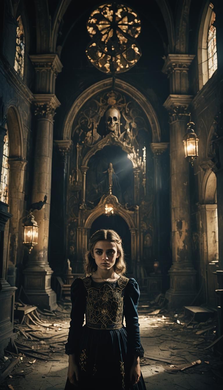 Creepy Girl in Abandoned Church: Cinematic Surrealism