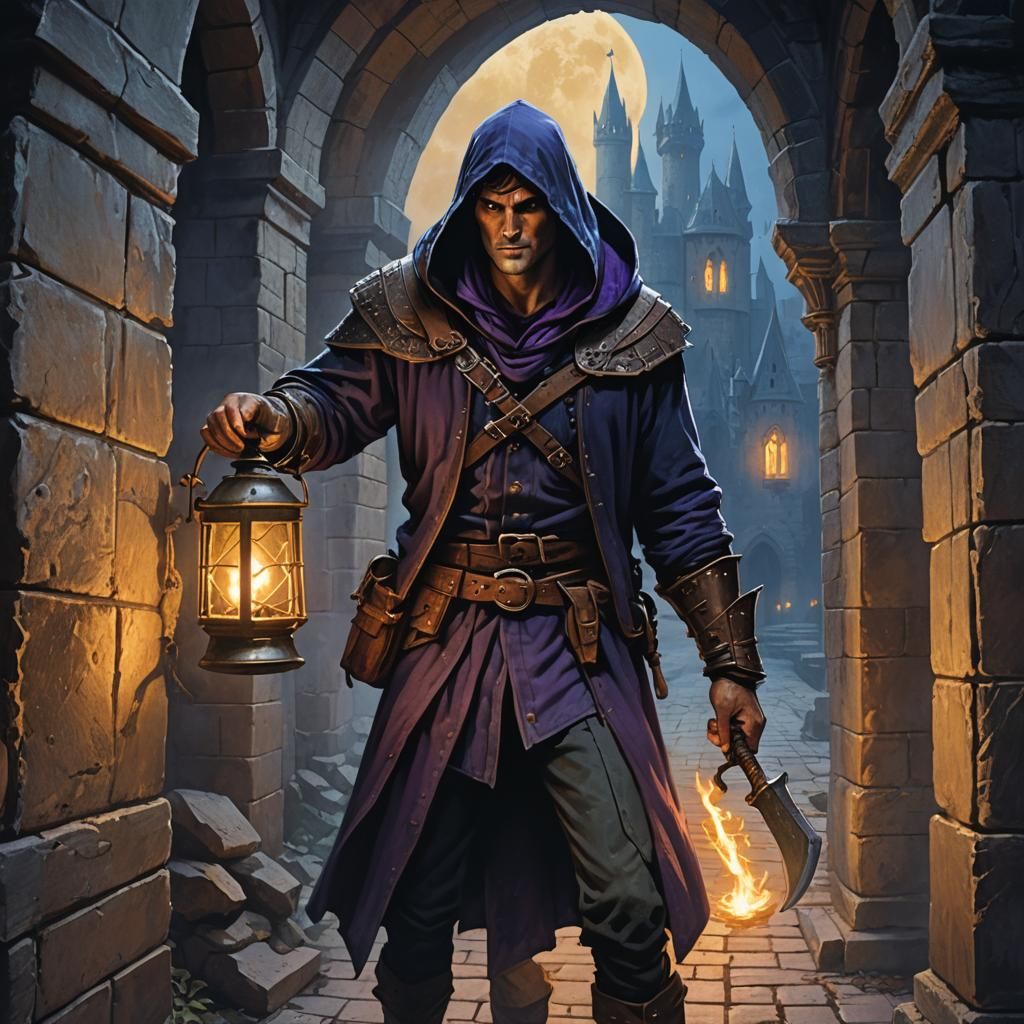Ash Williams as Hooded Thief in Moonlit Castle