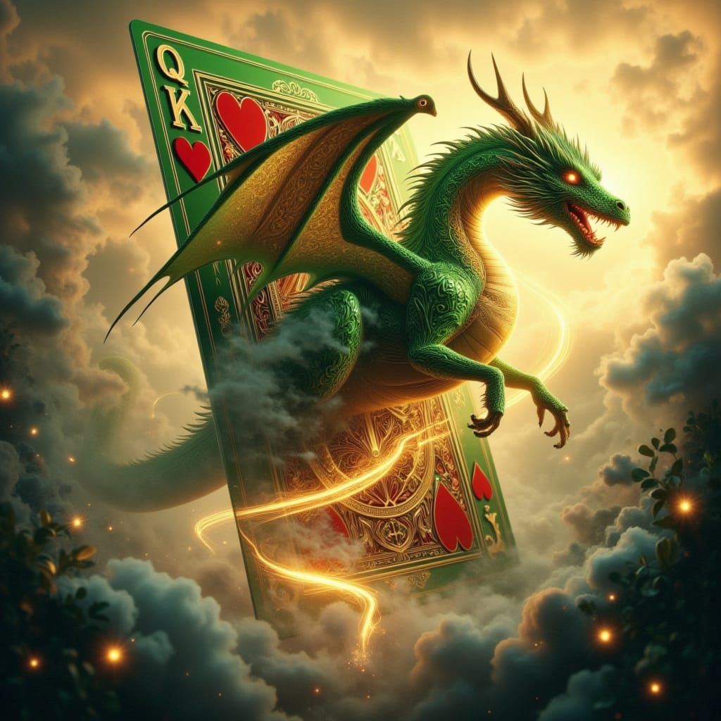 Dragon Emerges from Playing Card in Mystical Style