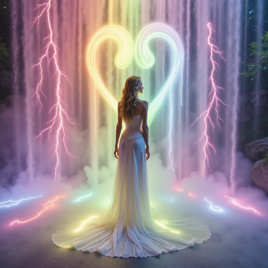 Rose Woman Under Heart-Shaped Lightning
