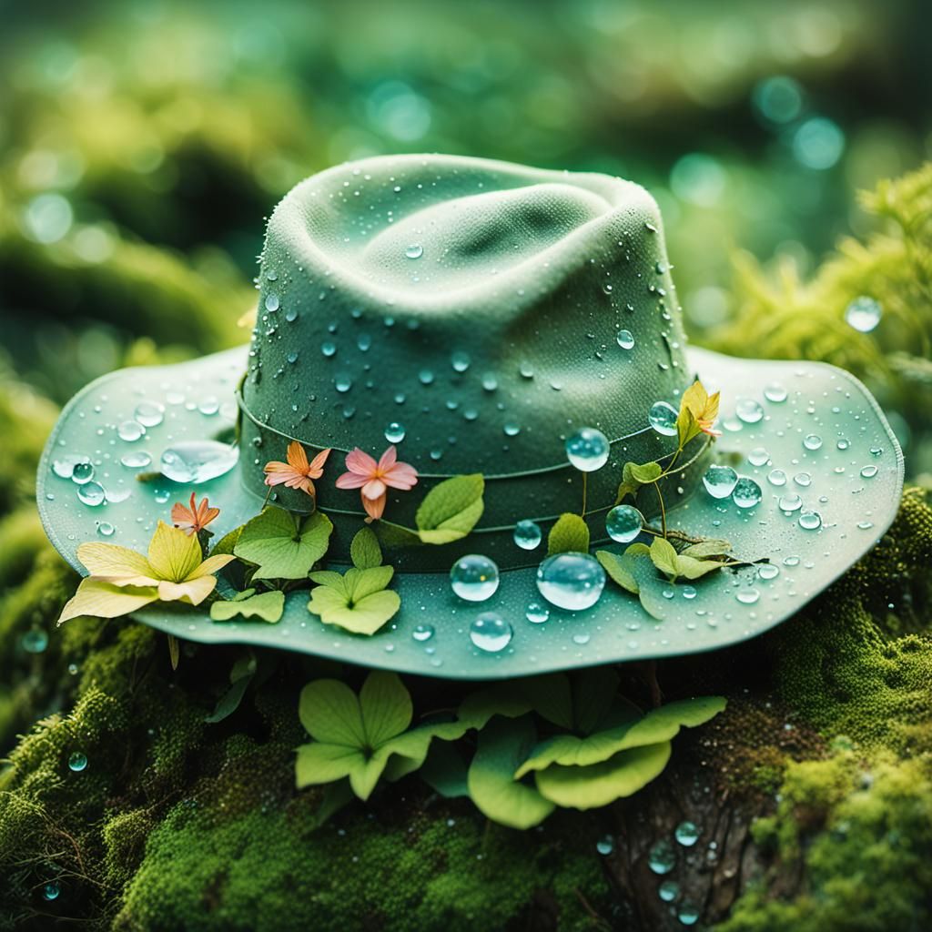 Botanical Hat on Mossy Stump: Macro Photography