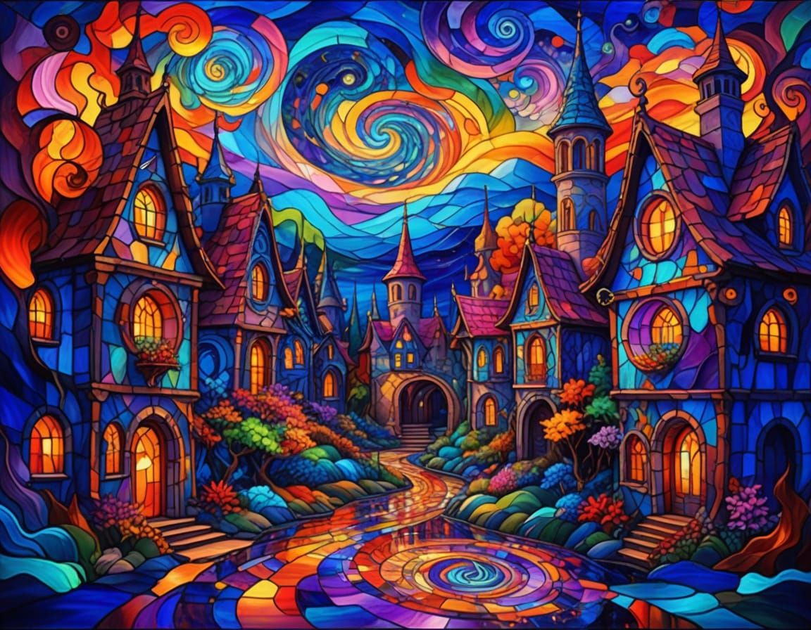 Vibrant Stained Glass Magic: Surreal Spirals and Iridescent ...
