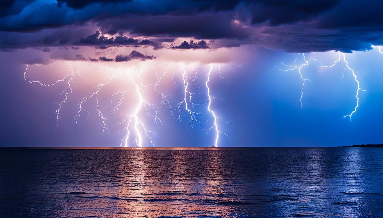 Dramatic Lightning Strikes Over Water Digital Art