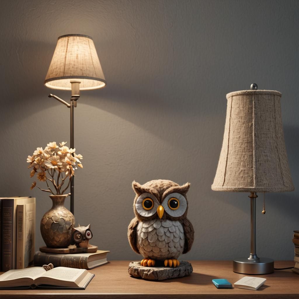Whimsical Felt Owl Toy in 3D Game Style