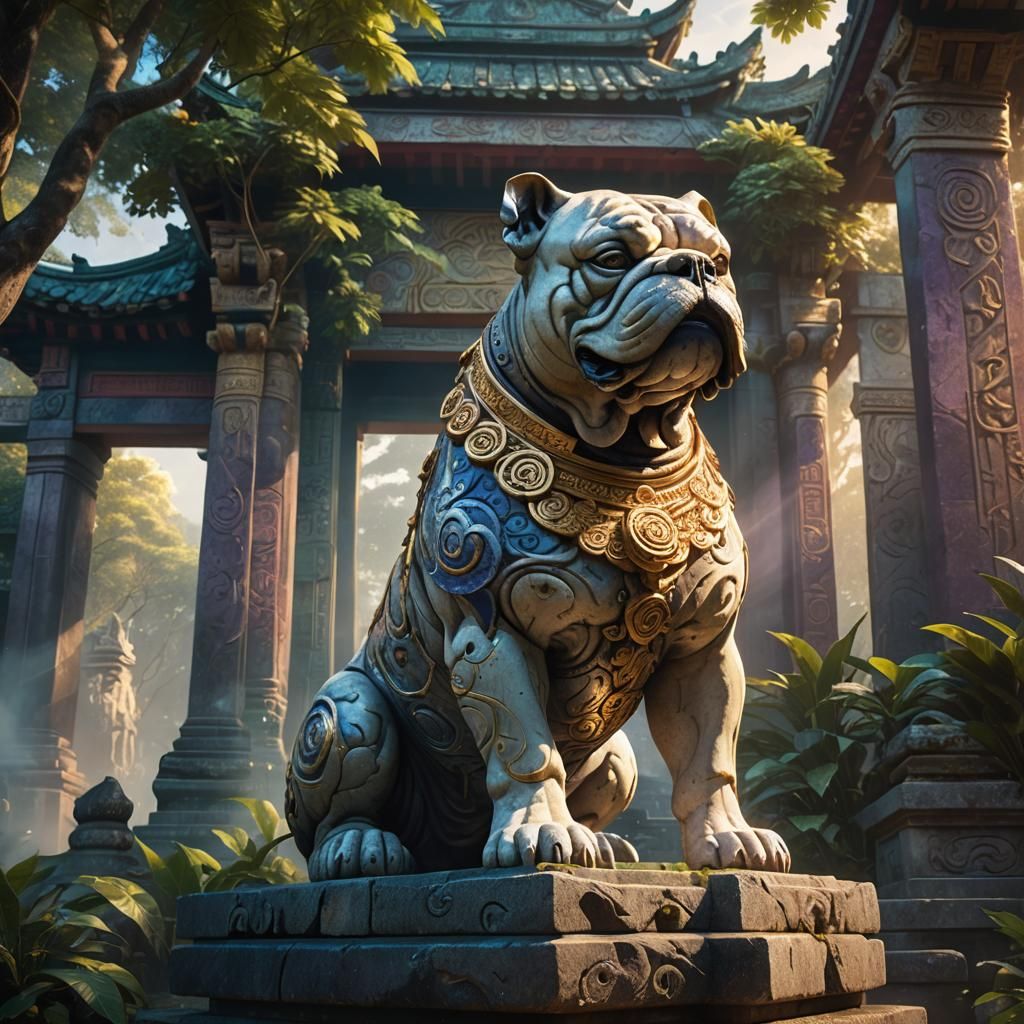 Mystic Guardian Stone Statue in Asian Temple