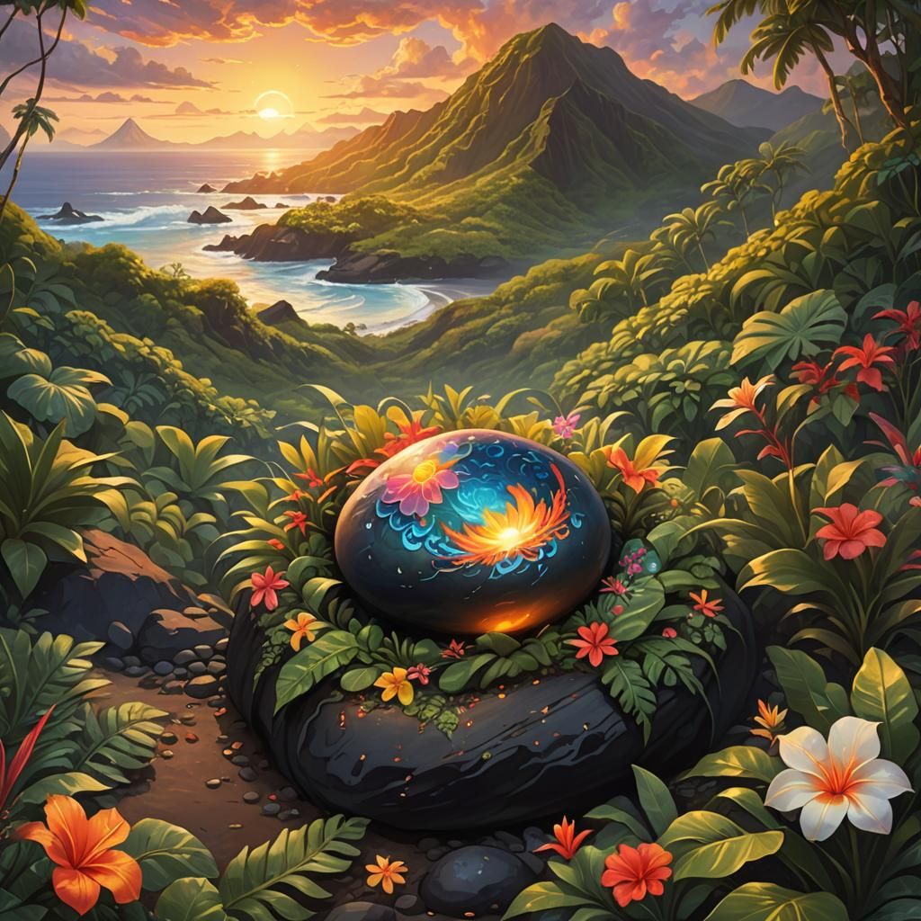 Healing Pebble of Pele in Ethereal Fantasy Art