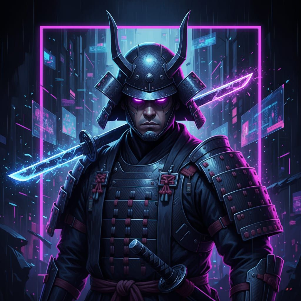 Cyberpunk Samurai Portrait with Neon Lighting